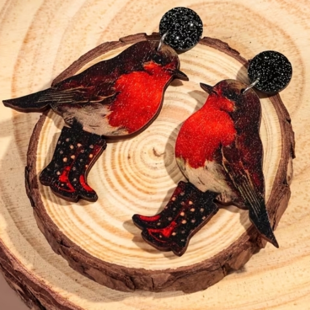 Red Bird Earrings  Lazer Cut Wooden